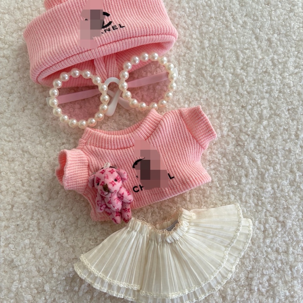 Pink bear with skirt set for 17cm labubu